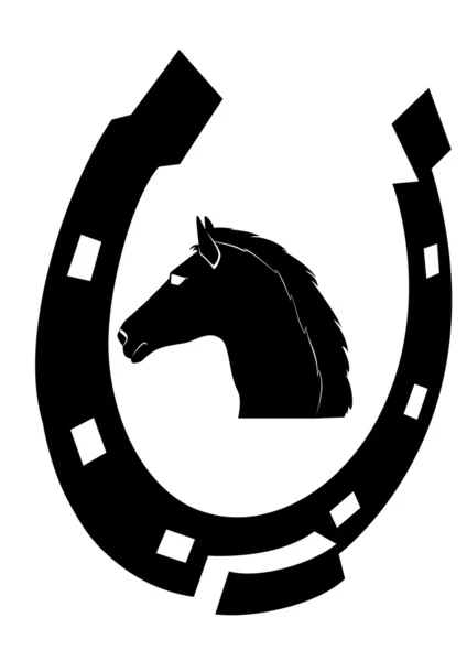 Horseshoe and black horses head — Stock Vector