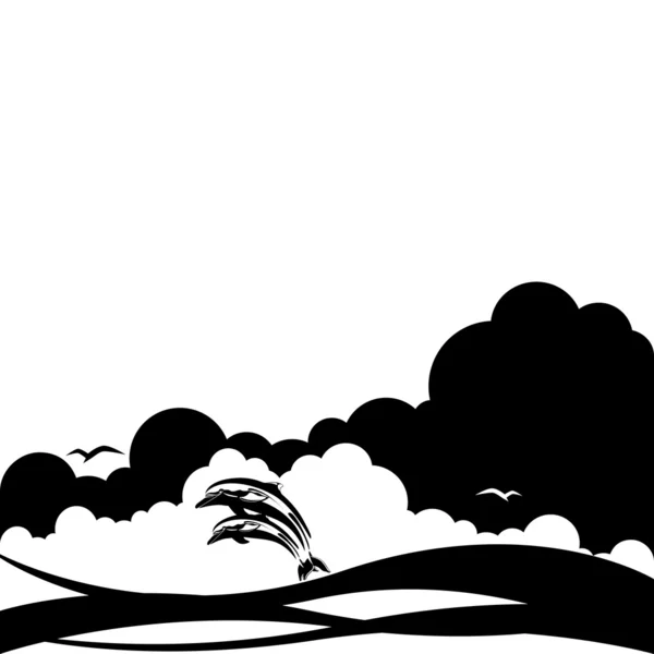 Dauphins et mer — Image vectorielle