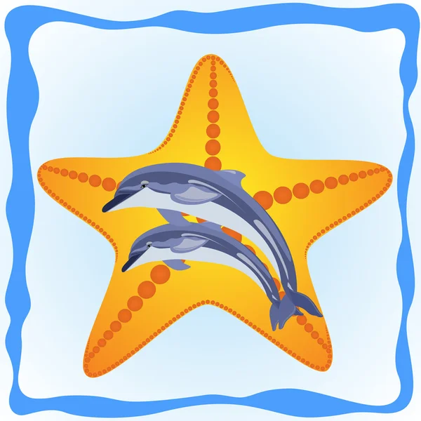 Sjöstjärnor och delfiner — Stock vektor