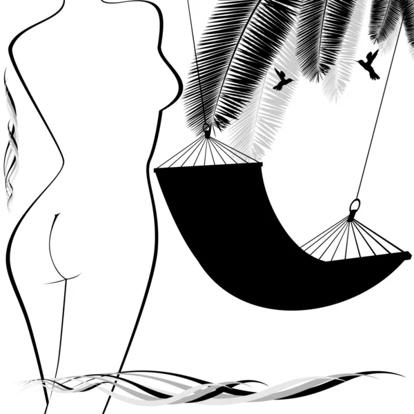 La figure féminine et un hamac — Image vectorielle