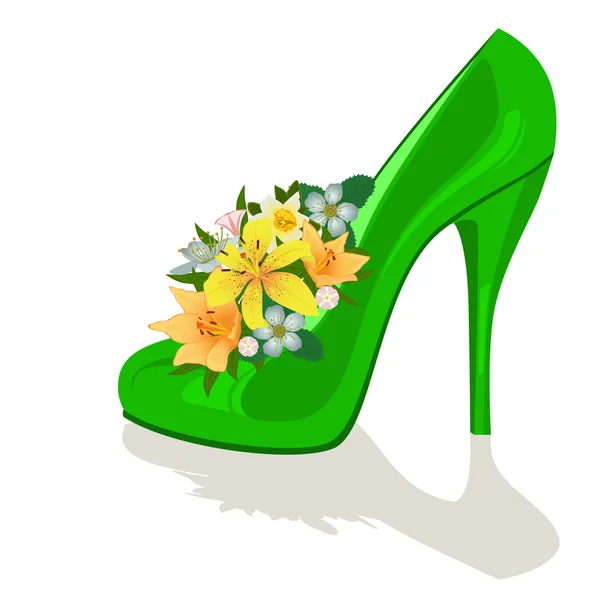 Flowers in a womens shoe — Stock Vector