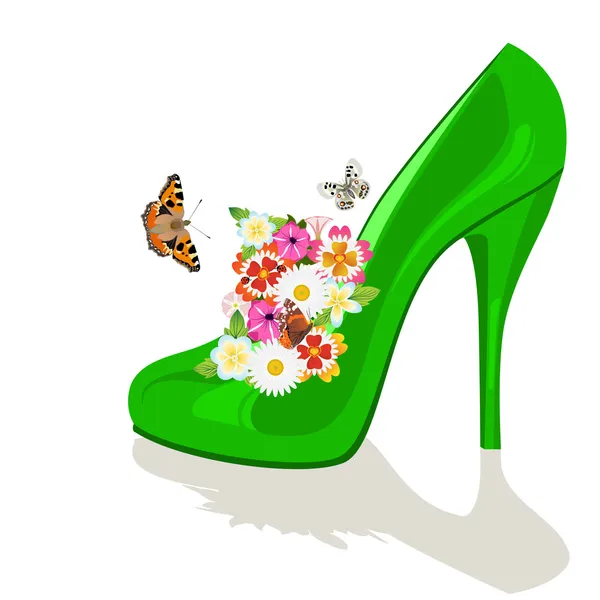 Ayakkabılar, çiçekler ve kelebekler — Stok Vektör