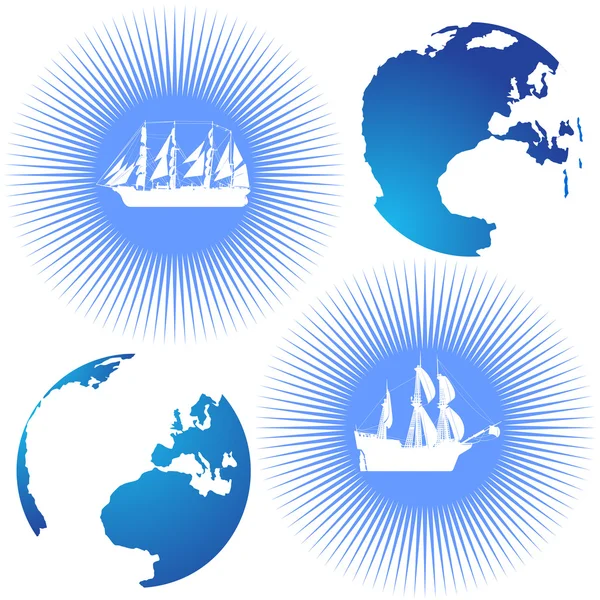 Land and sailing ships — Stock Vector