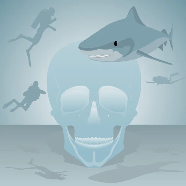 Köpekbalığı ve dalgıçlar — Stok Vektör