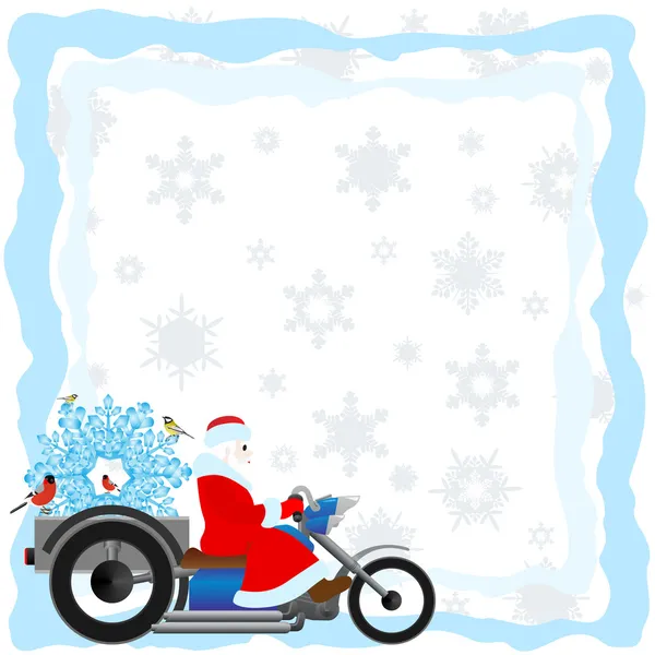 Santa en una motocicleta — Vector de stock