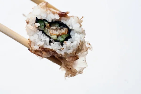 Sushi with chopsticks isolated over white — Stock Photo, Image