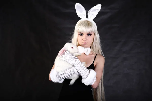 Een meisje gekleed als een konijntje studio schieten — Stockfoto