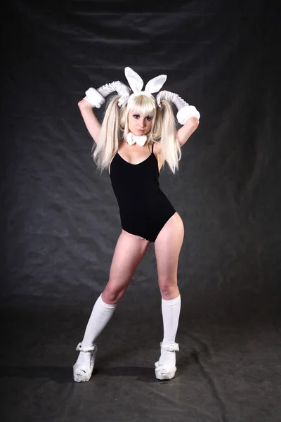 一个女孩打扮成兔子工作室拍摄 — 图库照片