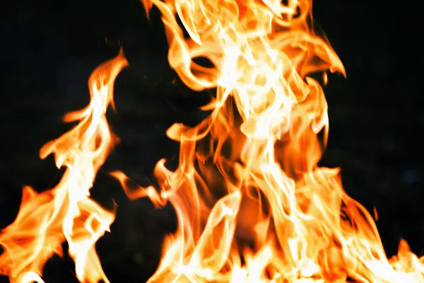 Vlammen van een brand op een zwarte achtergrond — Stockfoto