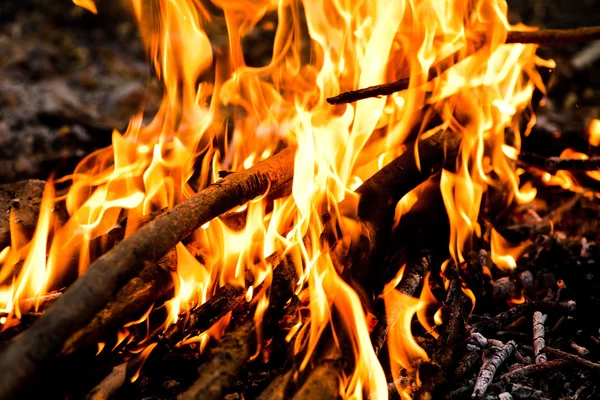 Vuur vlammen met reflectie op zwarte achtergrond — Stockfoto