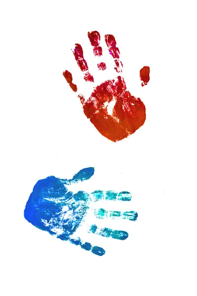 Close up of colored hand print on white background — Stock Photo, Image