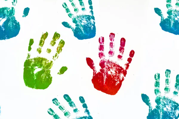 Nærbillede af farvet håndtryk på hvid baggrund - Stock-foto