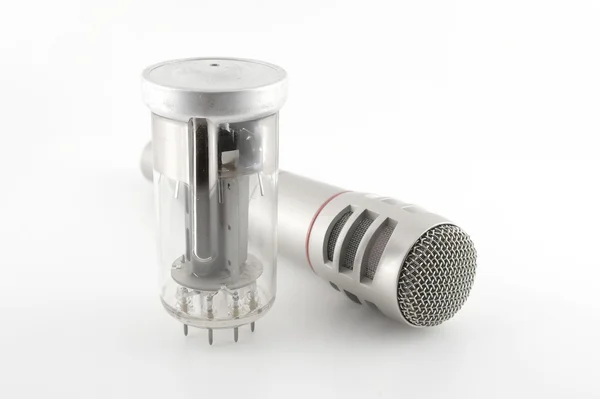Old glass triode (valve) and microphone — Stock Photo, Image