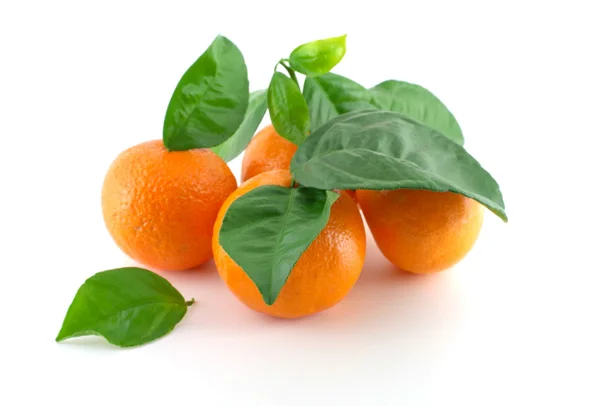 Ripe fresh mandarines with green leaves — Stock Photo, Image
