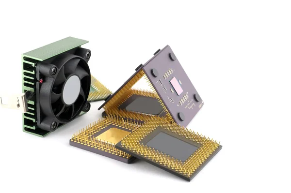 Alte Mikroprozessoren mit Lüfter — Stockfoto