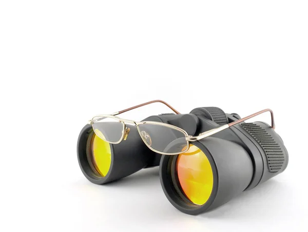 Optische Brille auf dem Fernglas — Stockfoto