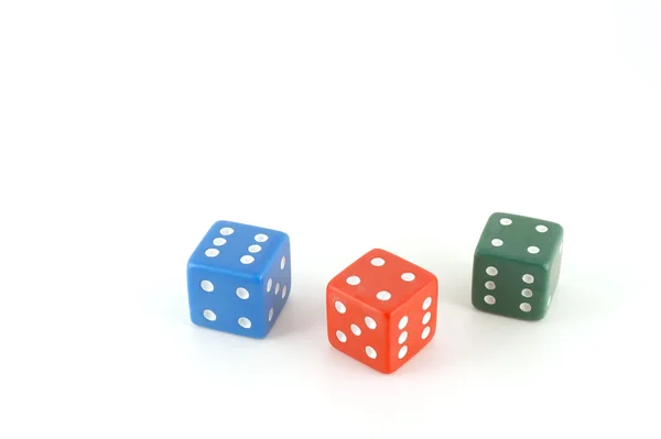 Three color dice over white — Stock Photo, Image