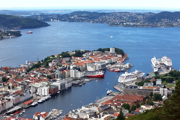 Uitzicht op Bergen vanaf Mount Floyen, Noorwegen — Stockfoto