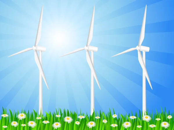 Grassy field and wind generators — Stock Vector