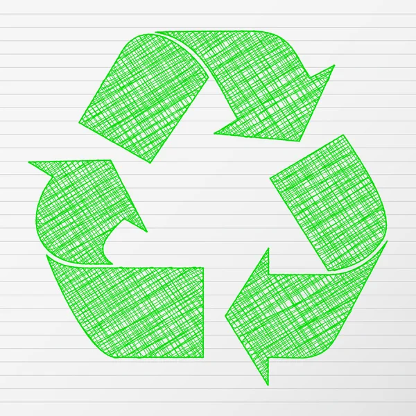 Groene tekening recycling symbool — Stockvector