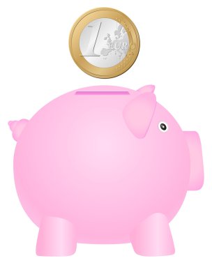 Coinbank and one euro coin clipart