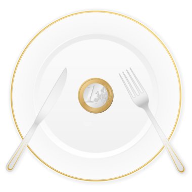 Plate and one euro coin clipart