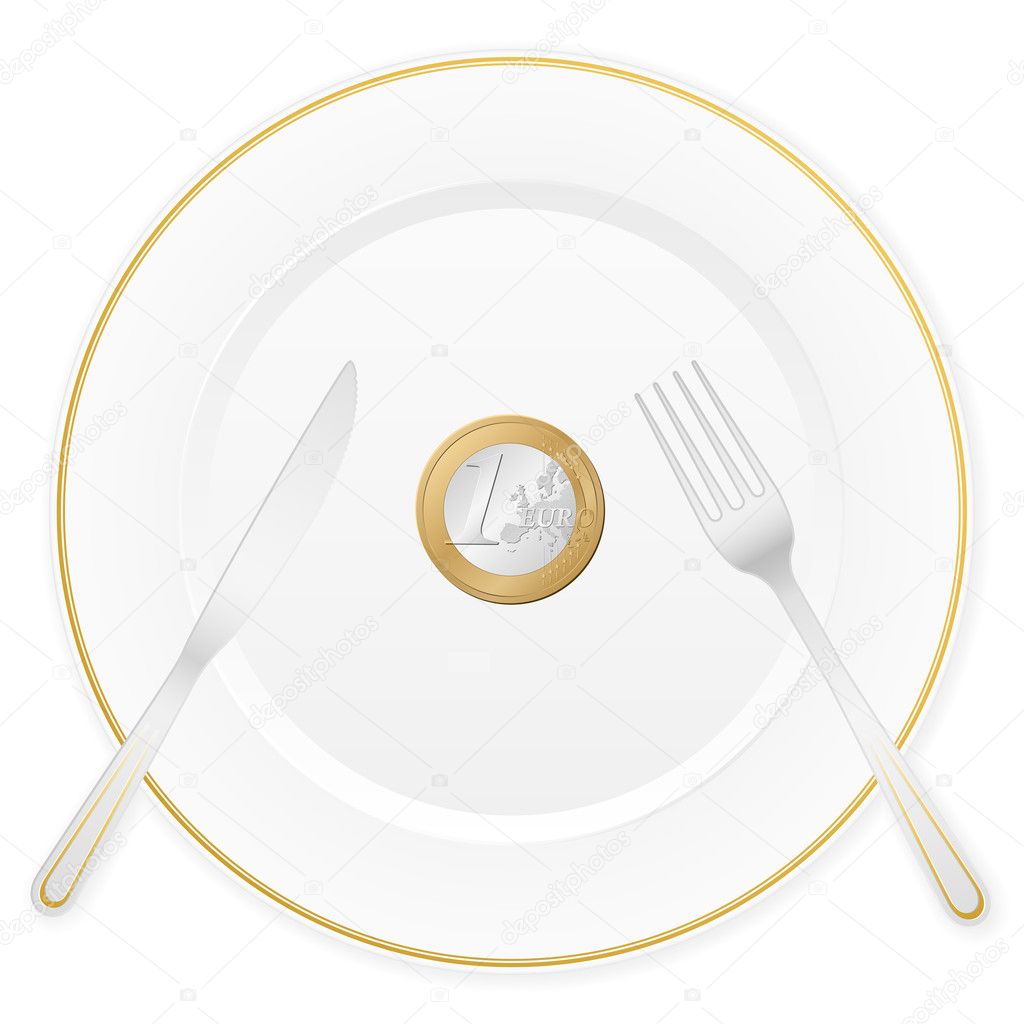 Plate and one euro coin
