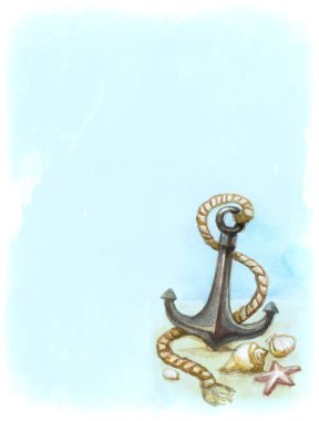 Watercolor illustration of anchor and shell clipart