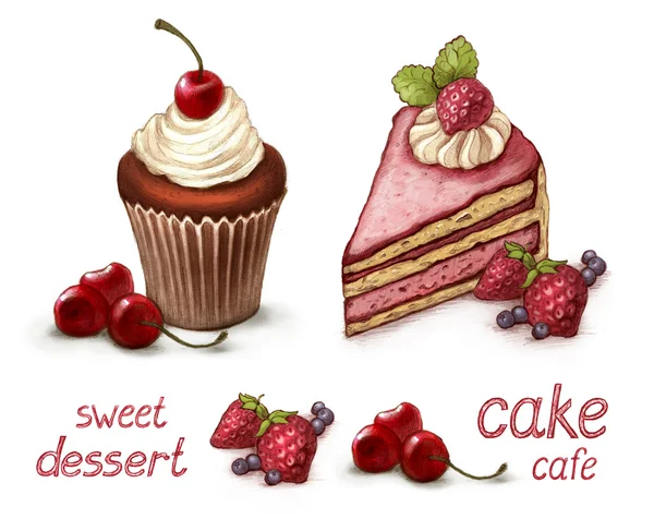 ケーキのイラストのセット — ストック写真