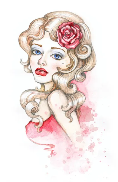 Akvarel ilustrace krásná žena — Stock fotografie
