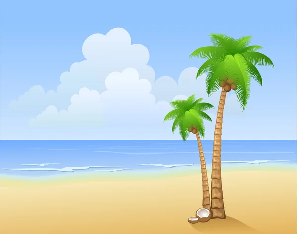 ヤシの木と夏のビーチ — ストックベクタ