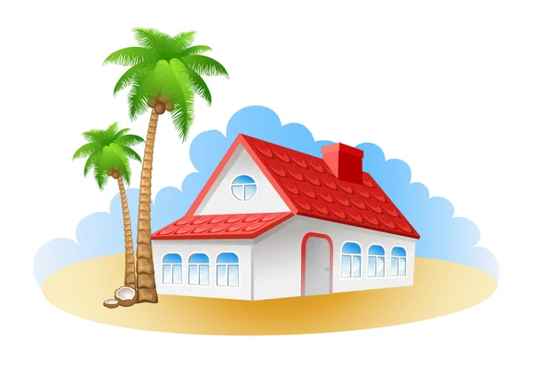 Casa de campo en una playa — Vector de stock