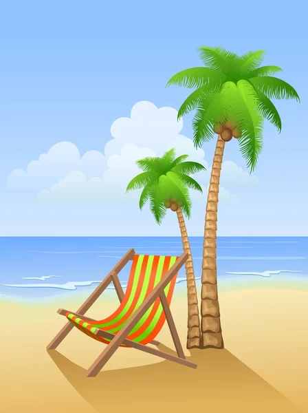 Chaise lounge en una playa — Vector de stock