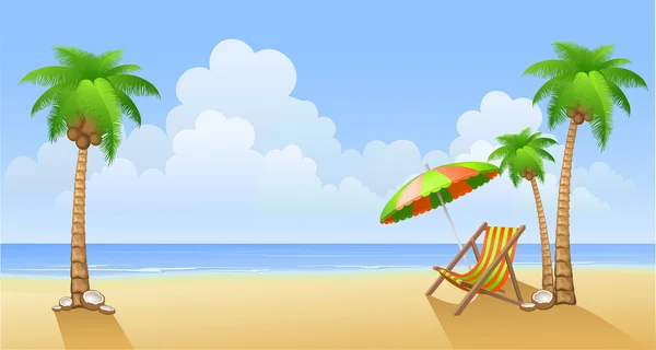 Chaise lounge en una playa — Vector de stock