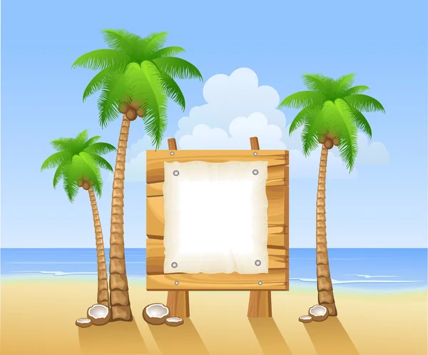Palmiers et panneau en bois — Image vectorielle