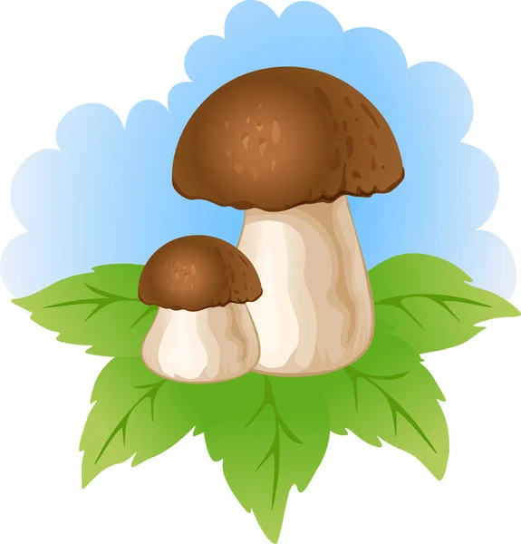 Cogumelos com folhas verdes —  Vetores de Stock