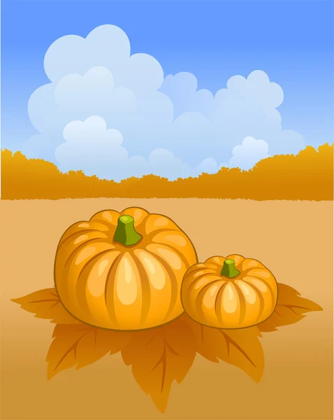 Autumn landscape with pumpkins — Stock Vector