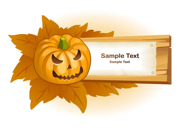 Halloween wooden banner with pumpkins — Stock Vector