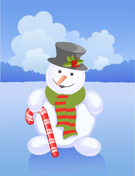 Paysage hivernal et bonhomme de neige — Image vectorielle