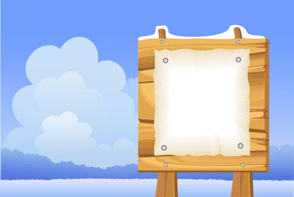 Paysage d'hiver et panneau en bois — Image vectorielle