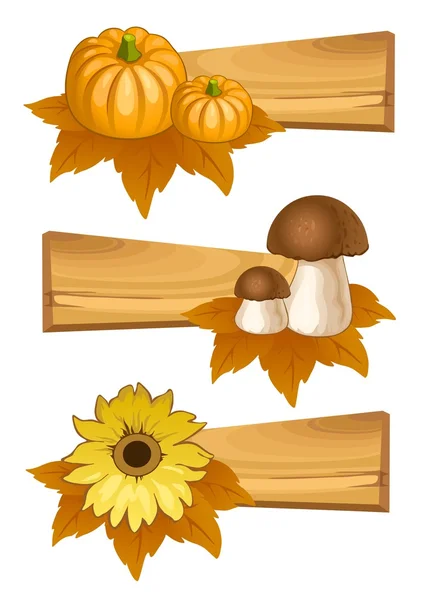 Набор деревянных табличек. Осенние плакаты — стоковый вектор