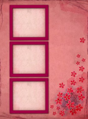 Vintage pink photo frames with flowers clipart