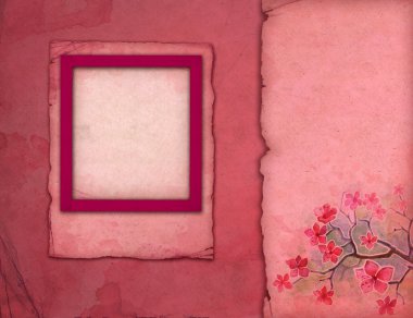 Vintage pink photo frame with flowers clipart