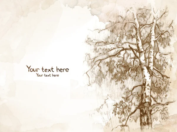 Akvarell bakgrunden med skiss av träd — Stockfoto