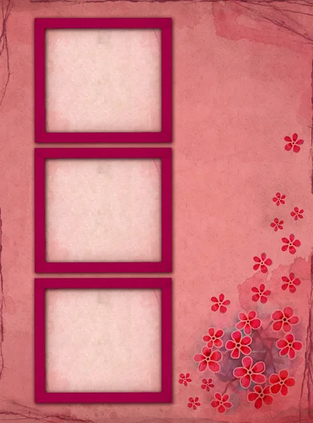 花とヴィンテージのピンクの写真フレーム — ストック写真