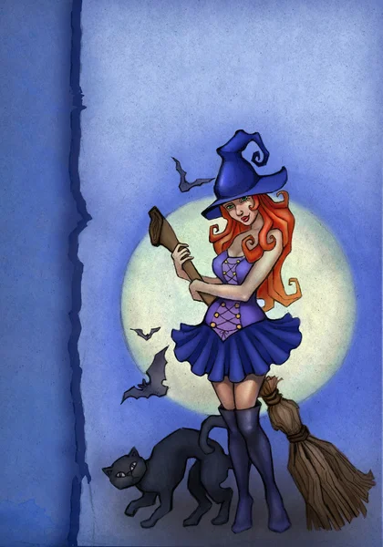 Halloween greeting card with witch — Stock Photo, Image