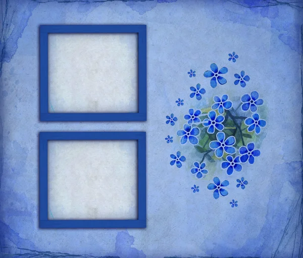 Sztuka niebieskie ramki z kwiatami — Zdjęcie stockowe