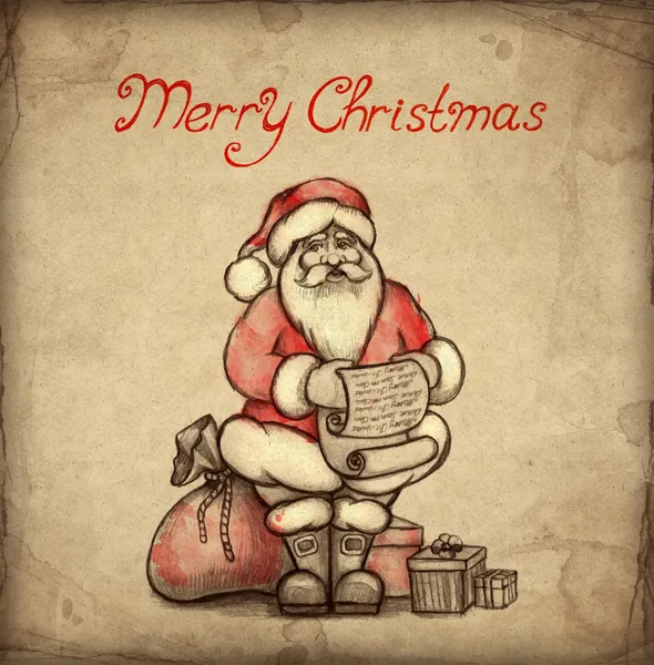 Cartão de Natal com ilustração de Papai Noel — Fotografia de Stock