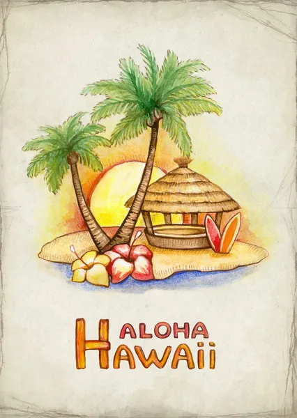 Akvarel ilustrace tropické pláže — Stock fotografie
