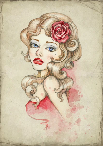 Akvarel ilustrace krásná žena — Stock fotografie